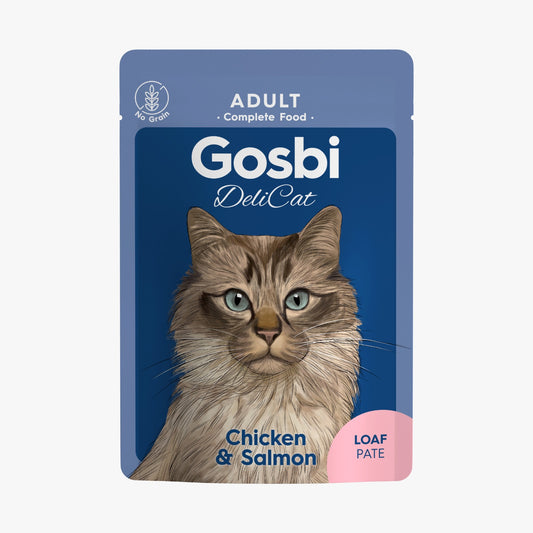 Gosbi - DeliCat, Chicken and Salmon Complete Adult Wet Cat Food – Loaf Pâté, Grain-Free – 70g
