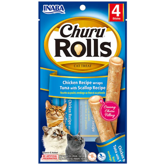 inaba - cat Churu Rolls  Chicken Recipe Wraps  Tuna with Scallop  4 Sticks