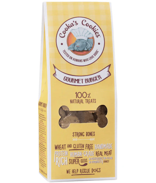Cooka's Cookies - dog Gourmet Burger, Dog Treat, Pork, Rice Flour, Natural Ingredients, All Life Stages, All Breed Sizes - 100 g