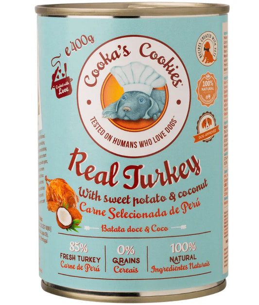 Cooka’s Cookies - dog Real Turkey, Sweet Potato & Coconut, Wet Dog Food, Grain-Free, Sensitive Digestion Support, All Life Stages, All Breed Sizes - 400 g