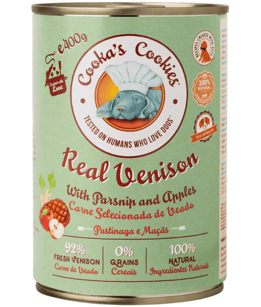 Cooka’s Cookies - dog Real Venison, Parsnip & Apples, Wet Dog Food, Grain-Free, Sensitive Digestion Support, All Life Stages, All Breed Size - 400 g