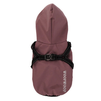 Raincoat - "WoofWoof" Dog with Integrated Harness (Red & Grey)