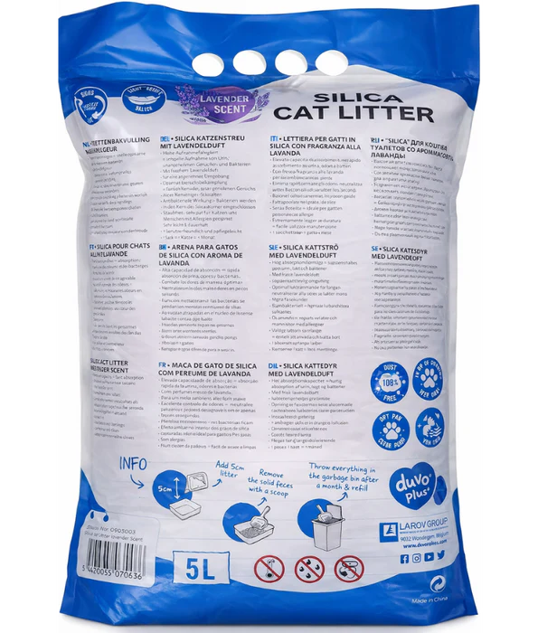 Duvo - cat Crystal Silica Litter with Lavender Scent, Dust-Free Odour Control – 5L