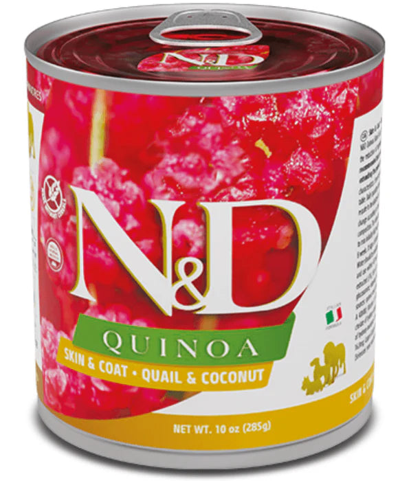 Farmina - dog N&D Quinoa ,Skin & Coat Quail & Coconut, Limited Ingredient, Omega Rich, Adult All Breed Sizes Wet Dog Food - 285 g