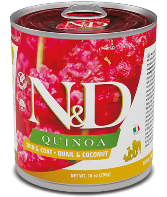 Farmina - dog N&D Quinoa ,Skin & Coat Quail & Coconut, Limited Ingredient, Omega Rich, Adult All Breed Sizes Wet Dog Food - 285 g