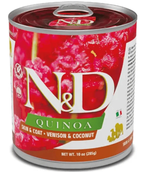 Farmina - dog N&D Quinoa Skin & Coat Venison & Coconut, Limited Ingredient, Omega Rich, Adult All Breed Sizes Wet Dog Food - 285 g