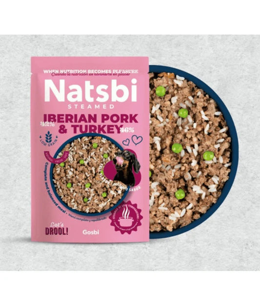 Gosbi - dog Natsbi Steamed, Turkey and Pork Fresh Food For Adults and Puppies – With Wholegrain Rice, All Natural Meal 200g-500g