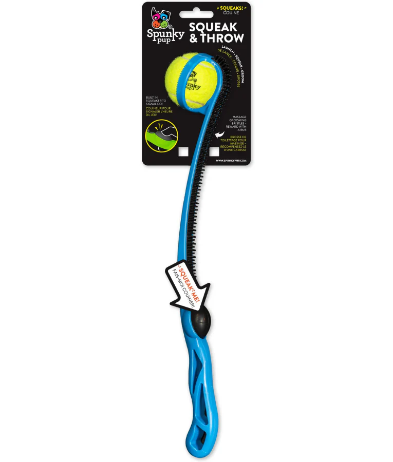 Spunky Pup - Squeak & Throw Ball Launcher, Fetch Toy With Built In Squeaker, Ball Included