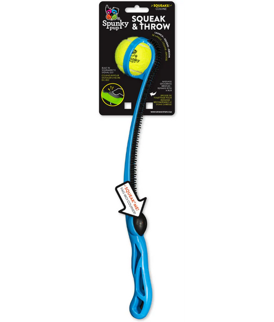 Spunky Pup - Squeak & Throw Ball Launcher, Fetch Toy With Built In Squeaker, Ball Included