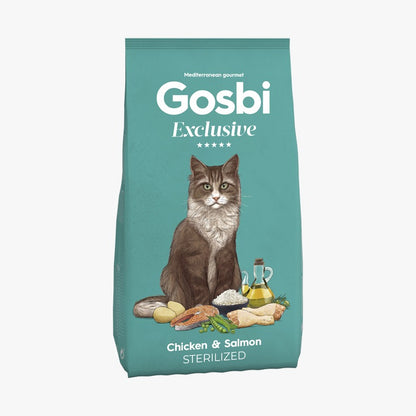 Gosbi - cat Exclusive, Chicken and Salmon Adult Dry Food – Sterilized, Hair and Skin Support 1.5kg-6kg