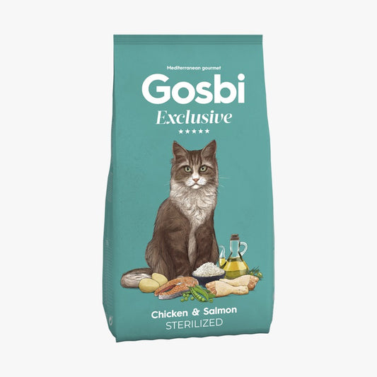 Gosbi - cat Exclusive, Chicken and Salmon Adult Dry Food – Sterilized, Hair and Skin Support 1.5kg-6kg