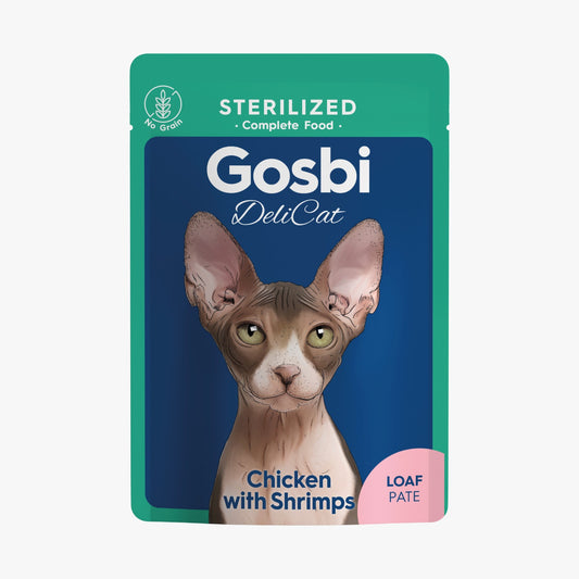 Gosbi - DeliCat, Chicken and Shrimp Sterilized Complete Adult Wet Cat Food – Loaf Pâté, Grain-Free, Low-Calorie – 70g