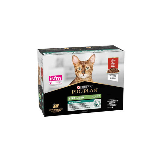 Purina Pro Plan - cat Sterilised Wet Cat Food, Beef in Gravy, 85gx10