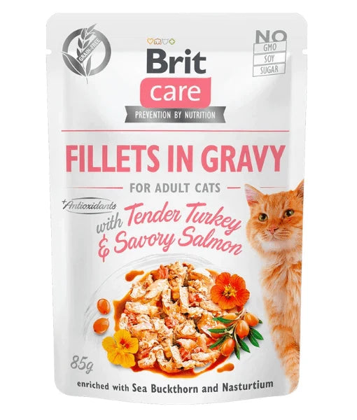 Brit Care - Tender Turkey & Savory Salmon Fillets in Gravy, Urinary Support, Adult Wet Cat Food - 85g