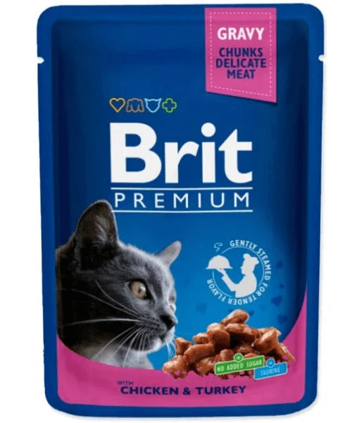 Brit Premium - Cat Pouches with Chicken & Turkey in Gravy, Adult, Cat Wet Food - 100g
