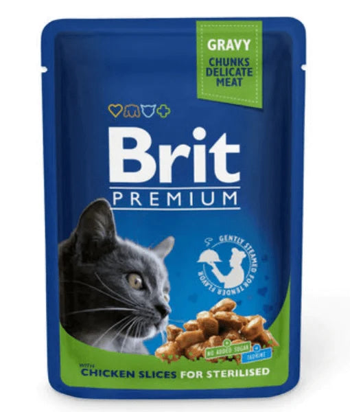 Brit Premium - Cat Pouches with Chicken Slices, In Gravy, Sterilized, Wet Cat Food - 100g