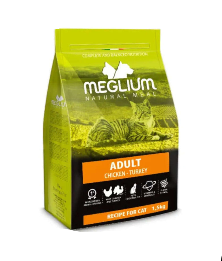 Meglium - Cat Natural Meal With Chicken & Turkey, Complete Balanced Nutrition, Adult, Dry Cat Food