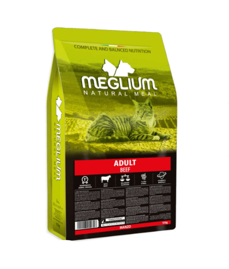 Meglium - Cat Natural Meal With Beef, Complete Balanced Nutrition, Adult, Cat Dry Food - 10kg