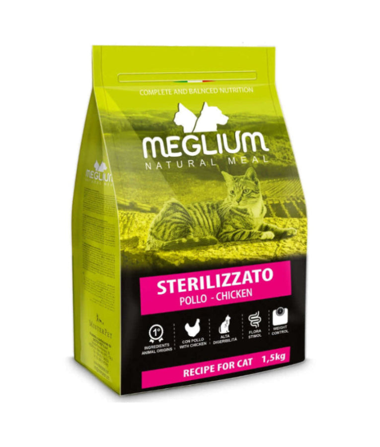 Meglium - Cat Natural Meal With Chicken, Sterilised, Weight Control, Adult, Dry Cat Food - 1.5kg