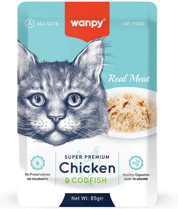 Wanpy - cat Chicken & Cod Fish Fillet, Wet Cat Food, Easy Digestion, All Life Stages - 85 g
