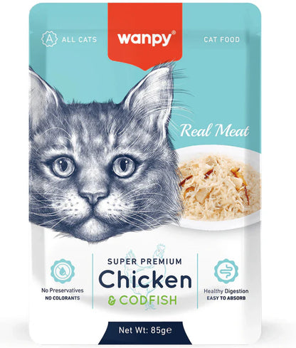 Wanpy - cat Chicken & Cod Fish Fillet, Wet Cat Food, Easy Digestion, All Life Stages - 85 g