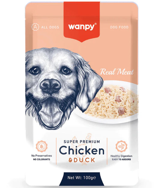 Wanpy - dog Chicken & Duck Fillet, Wet Dog Food, Easy Digestion, All Life Stages, All Breed Sizes - 100 g