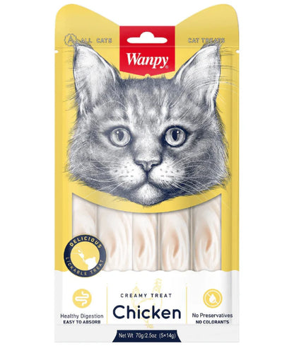Wanpy – cat Creamy Chicken Liquid Cat Treat, Easy Digestion, Vitamin Enriched, All Life Stages - 70 g