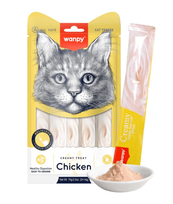 Wanpy – cat Creamy Chicken Liquid Cat Treat, Easy Digestion, Vitamin Enriched, All Life Stages - 70 g