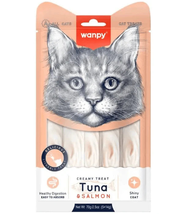 Wanpy - cat Creamy Tuna & Salmon Liquid Cat Treat, Easy Digestion, Vitamin Enriched, All Life Stages - 70 g