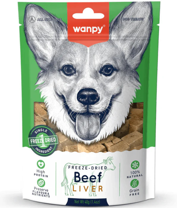 Wanpy - dog Freeze-Dried Beef Liver, High Protein, Single Ingredient, Grain-Free, All Life Stages, All Breed Sizes - Dry Dog Food 40 g