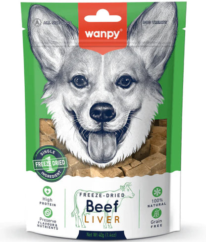 Wanpy - dog Freeze-Dried Beef Liver, High Protein, Single Ingredient, Grain-Free, All Life Stages, All Breed Sizes - Dry Dog Food 40 g