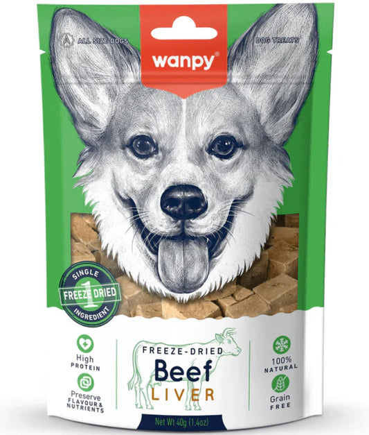Wanpy - dog Freeze-Dried Beef Liver, High Protein, Single Ingredient, Grain-Free, All Life Stages, All Breed Sizes - Dry Dog Food 40 g