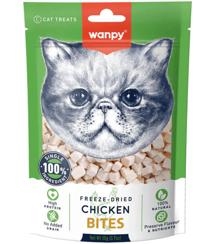 Wanpy - cat Freeze Dried Chicken Bites, Cat Treats, 100% Chicken, High Protein, All Life Stages - 20 g