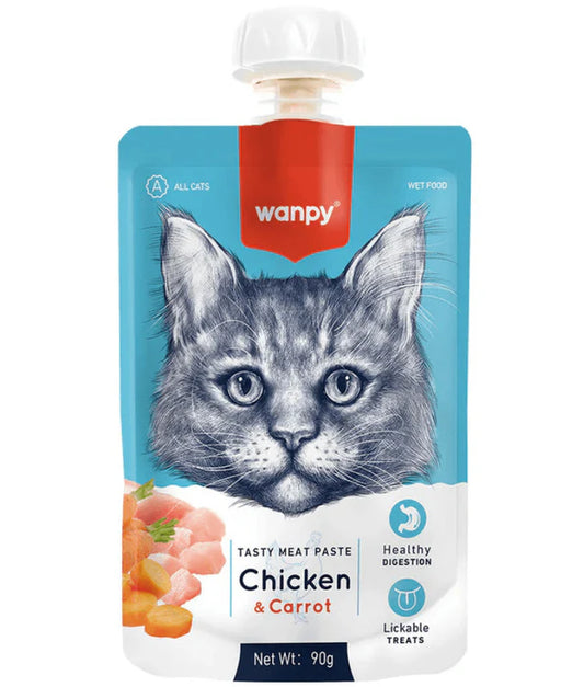 Wanpy - cat Fresh Chicken & Carrot Meat Paste Cat Treat, Easy Digestion, Vitamin Enriched, All Life Stages - 90 g