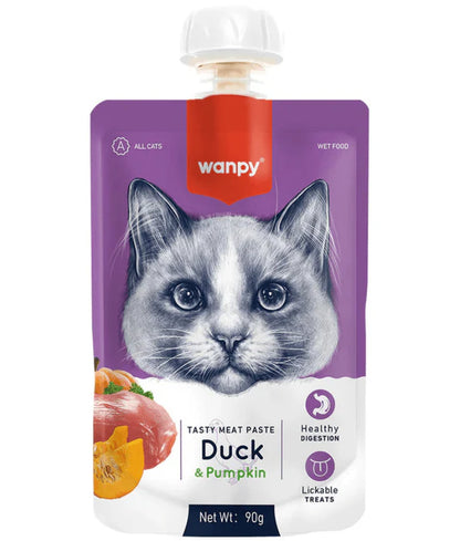 Wanpy - cat Fresh Duck & Pumpkin Meat Paste Cat Treat, Duck, Pumpkin, Easy Digestion, All Life Stages - 90 g
