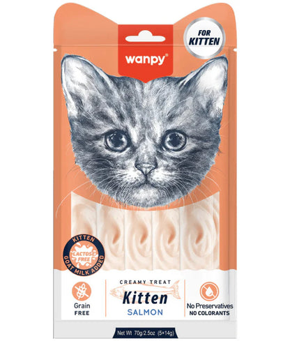 Wanpy - cat Kitten Creamy Salmon Treat, Salmon & Tuna, High Moisture Digestive Support, Skin & Coat - 70 g