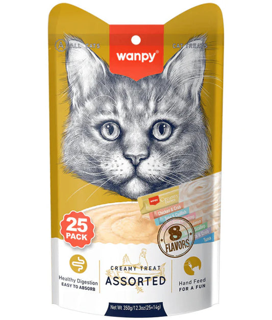 Wanpy - cat Mixed Creamy Treats Assorted Pack, Tuna Chicken Seafood Variety, All Life Stages - 350 g