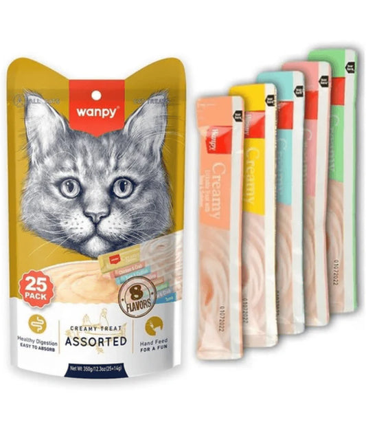 Wanpy - cat Mixed Creamy Treats Assorted Pack, Tuna Chicken Seafood Variety, All Life Stages - 350 g