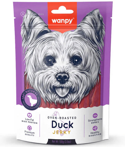 Wanpy - dog Oven-Roasted Duck Jerky Dog Treats, High Protein Low Fat, All Breed Sizes Adult - 100 g