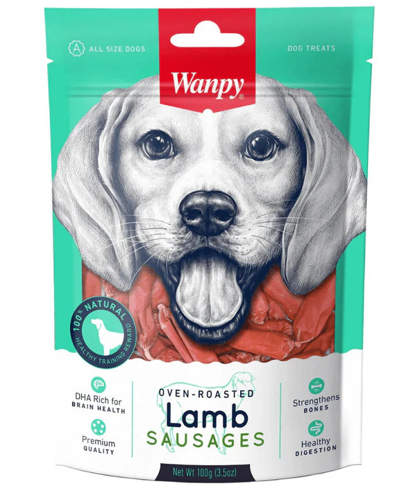 Wanpy - dog Lamb Sausages, lamb and chicken protein, oven-roasted treat, All Life Stages, All Breed Sizes - 100 g