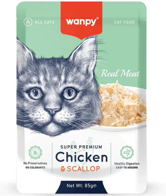 Wanpy - cat Chicken & Scallop Fillet, Real Meat, Easy Digestion, All Life Stages - 85 g