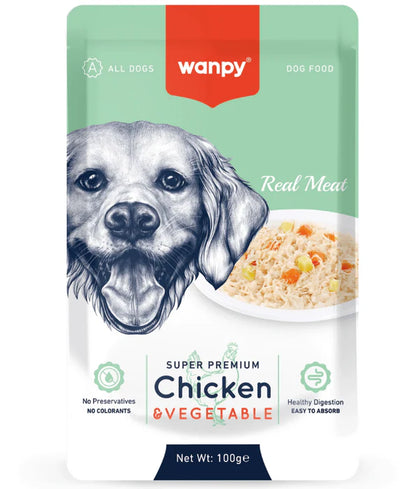 Wanpy - dog Pouch Chicken & Vegetable Wet Dog Food, Chicken, Vegetables, Easy Digestion, All Life Stages, All Breed Sizes - 100 g