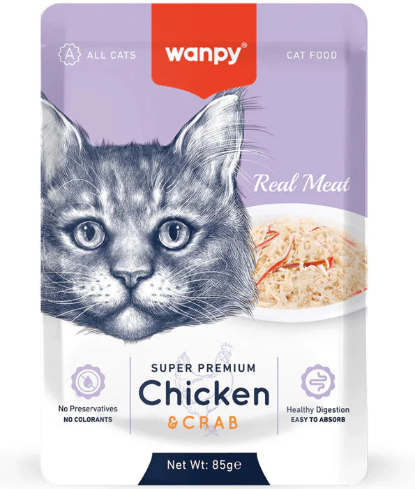 Wanpy - cat Chicken & Crab Fillet, Wet Cat Food, Easy Digestion, All Life Stages - 85g
