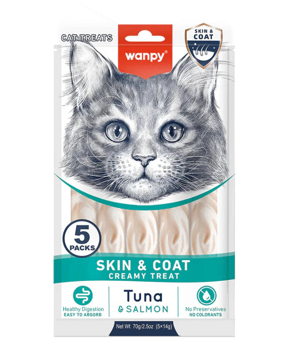 Wanpy - cat Tuna & Salmon Creamy Lickable Treat, Skin & Coat , Adult Cat - 70 g