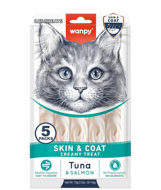 Wanpy - cat Tuna & Salmon Creamy Lickable Treat, Skin & Coat , Adult Cat - 70 g