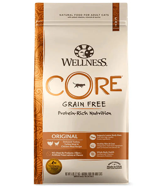 Wellness Core Dry Cat Food - Grain-Free Adult Original – High-Protein Chicken & Turkey , Hairball Control & Lean Body Support 1.75kg