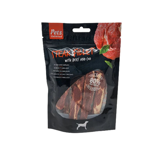 Pets Unlimited - Steak Fillet with beef and Cod Treats for Dogs - 100g